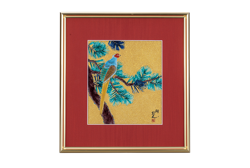 陶額・金彩松に雉